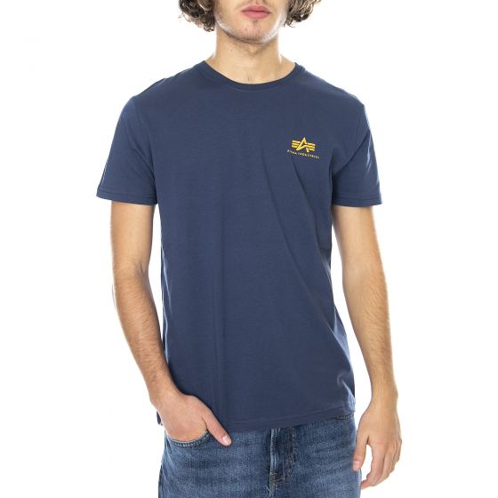 on | Small Navy Mens T-Shirt Industries Alpha Logo New Buy Basic
