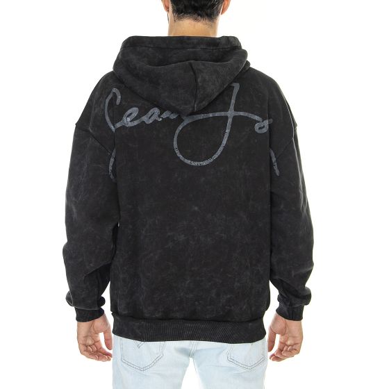 Mens Script Logo Backprint Washed Out Zip Hoodie 01 Black Sweatshirt