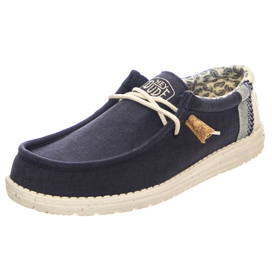 Hey Dude scarpe uomo wally break stitch slip on blu in tessuto