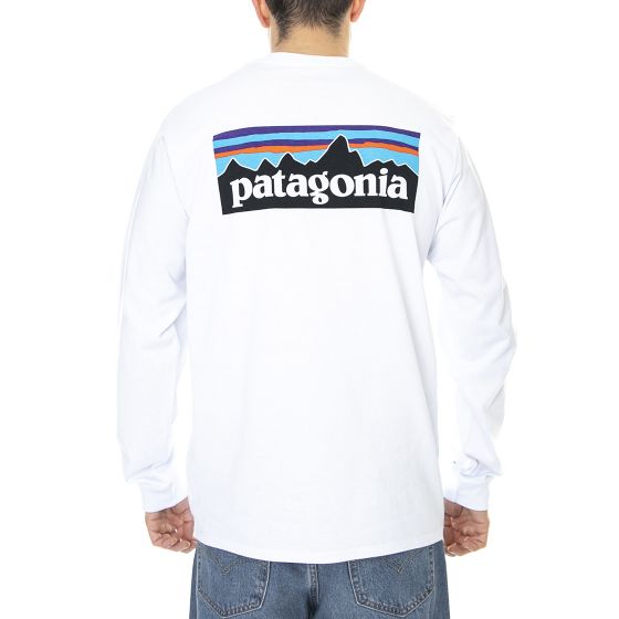P 6 Logo Responsibili Tee Maglietta Girocollo Maniche Lunghe Uomo Bianca