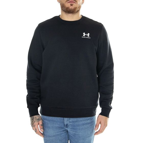 UA Essential Fleece Crew Black Sweat - Felpa Girocollo Uomo Nera