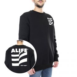 Alife-Alife Museum Crew-Neck Sweatshirt - Black - Felpa Girocollo Uomo Nera