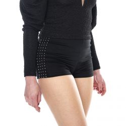 Motel Rocks-Womens Paris Side Stud Black Shorts-MRCPARIS SHORT
