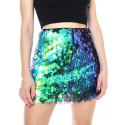 MOTEL ROCK-Weaver Sequin Skirt - Aqua Irid - Gonna Paillettes Multicolore-MRCWEAVER-AQUA IRID