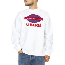 Usual-WWL Crew - White - Felpa Girocollo Uomo Bianca-I19FLPCWWL WHITE