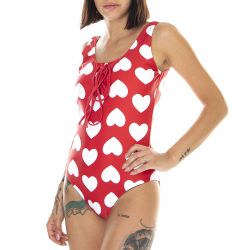 Lazy Oaf-Womens Love Lace Up One-Piece Red Swim Suit-LOW60099SWM-RED