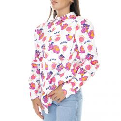 Lazy Oaf-Womens In The Dog House White / Pink Shirt-LOM10039PET-WHITE/PINK