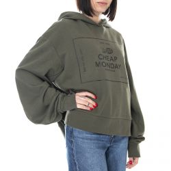 Cheap Monday-Womens Attract Hooded Sweatshirt - Mud Green - Felpa con Cappuccio Donna Verde-442350-402
