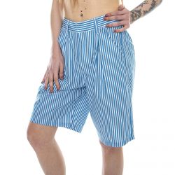Stussy-Doris Stripe Baggy Shorts - Blue Stripes - Bermuda Casual Donna Blu / Bianchi-212048-BLUE