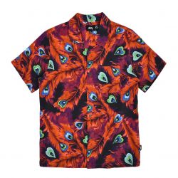 Stussy-Mens Peacock Red Multicolore Short-Sleeve Shirt-1110043-REDD
