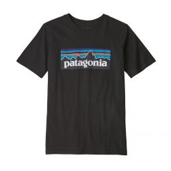 Patagonia-Boys P-6 Logo Black Organic Tee-62153-BLK
