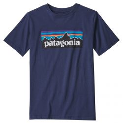 Patagonia-Boys P-6 Logo Organic T-Shirt - New Navy - Maglietta Girocollo Bambino Blu Scuro-62153-NENA