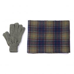 Barbour-Tartan Scarf & Glove Gift Set Classic Olive 