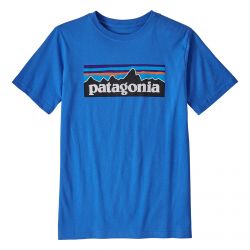 Patagonia-Boys P-6 Logo Organic T-Shirt - Bayou Blue - Maglietta Girocollo Bambino Blu-62153-BYBL