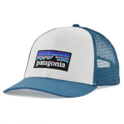 Patagonia-P-6 Logo LoPro Trucker Hat White w/Wavy Blue -38283-WIWA