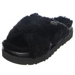 Ugg-Womens Fuzz Sugar Cross Slide Black Sandals-UGSFUZSBLK1120860W
