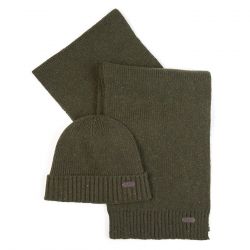 Barbour-Carlton Fleck Olive Scarf and Beanie Set-MGS0047-OL31