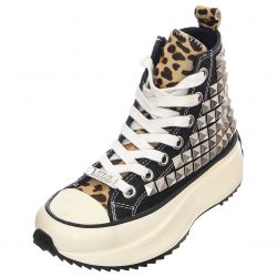 Steve Madden-Womens Shark Pony Hair with Studs Lace-Up High Profile Shoes-SMPSHARK-BLKST