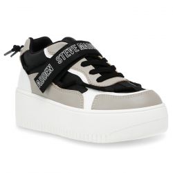 Steve Madden-Womens Off Court Grey / Black Lace-Up Low-Profile Shoes-SMPOFF COURT-GRE