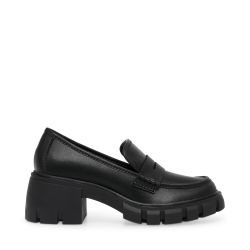 Steve Madden-Womens Humphrey Black Leat Loafer Shoes-SMSHUMPHREY-BLK
