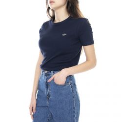Lacoste-Womens Logo 166 Blue Cropped T-Shirt-TF5463-166