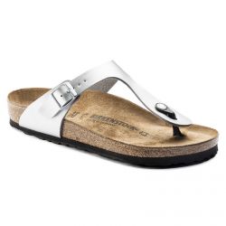 Birkenstock-Womens Gizeh Birko Flor Silver Sandals - Narrow Fit-043851