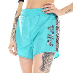 Fila-Wn Daiki High Waist Shorts - Baltic / Gold Snake - Pantaloncini Donna Blu-684626-A569