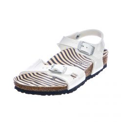 Birkenstock-Kids Rio Nautical Patent Birko Flor Stripes Sandals - White - Sandali Bambino / Bambina Bianchi - Calzata Stretta-1012718