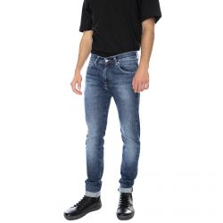 Edwin-Mens Ed-85 Slim Tapered Drop Crotch Reoki Wash Blue Denim Jeans-I027223-01YV