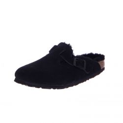 Birkenstock-Unisex Boston Suede Leather / Sheepskin Black Sandals -259883