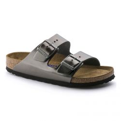 Birkenstock-Womens Arizona Leather Metallic Anthracite Sandals-1000295