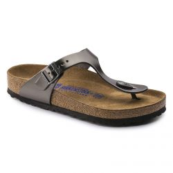 Birkenstock-Unisex Gizeh Soft Footbed Metallic Anthracite Sandals - Regular Fit-1003676