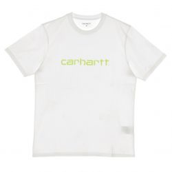CARHARTT WIP-S/S Script T-Shirt White / Lime - Maglietta Girocollo Uomo Bianca-I023803.02.93.03