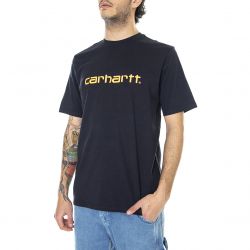 CARHARTT WIP-S/S Script T-Shirt Dark Navy / Pop Orange - Maglietta Girocollo Uomo Blu-I023803.1C.91.03