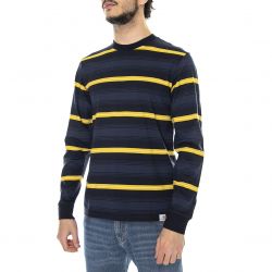 CARHARTT WIP-L/S Buren T-Shirt Buren Stripe, Dark Navy - Maglietta Girocollo Maniche Lunghe Uomo Blu / Multicolore-I028405.1C.95.03