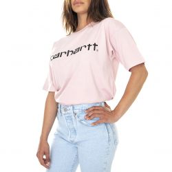 CARHARTT WIP-W' S/S Script T-Shirt Frosted Pink / Black - Maglietta Girocollo Donna Rosa-I028442.0F5.90.03