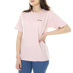 CARHARTT WIP-W' / cript Embroidery T-hirt Frosted Pink / Black - Maglieta Girocollo Donna Rosa -I028441.0F5.90.03