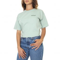 CARHARTT WIP-W' S/S Script Embroidery T-Shirt Frosted Green / Black - Maglietta Girocollo Donna Verde-I028441.0F3.90.03
