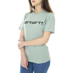 CARHARTT WIP-W' S/S Script T-Shirt Frosted Green / Black - Maglietta Girocollo Donna Verde-I028442.0F3.90.03