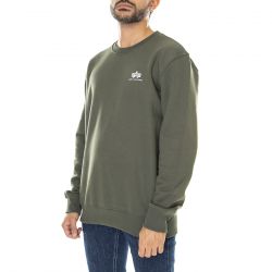 Alpha Industries-Basic Sweater Small Logo Dark Olive - Felpa Girocollo Uomo Verde-188307-142
