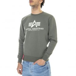 Alpha Industries-Mens Basic Sweater Vintage Green Crewneck Sweatshirt-178302-432