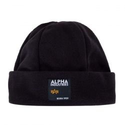 Alpha Industries-Label Fleece Beanie Black - Cappellino a Cuffia Nero-118937-03