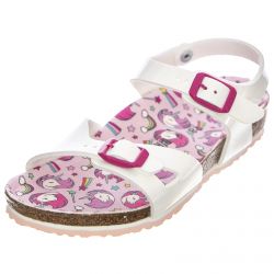 Birkenstock-Kids Rio Unicorn Birko Flor Sandals - Patent White - Sandali Bambino Bianchi - Calzata Stretta-1018864