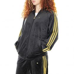 Adidas-Womens Track Top Velvet Embossed Black Zip Sweatshirt-H18020