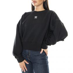 Adidas-Womens Basic Cozy Black Crew-Neck Sweatshirt-H06660