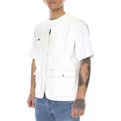Karl Kani-Mens Signature Utility Off White Vest Jacket-KRCKKMQ12162OWHT