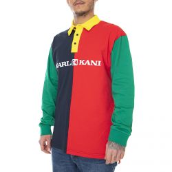 Karl Kani-Mens Retro Block Rugby Polo Shirt - Red / Navy / Green - Polo Maniche Lunghe Uomo Multicolore-KRCKKMQ12158RED