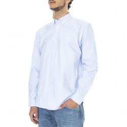 CARHARTT WIP-L/S Duffield Shirt Duffield Stripe Bleach / White - Camicia Uomo Blu / Bianca a Righe-I025245-0MRXX