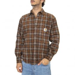CARHARTT WIP-L/S Flint Shirt Wiley Check, Hamilton Brown rinsed - Camicia Uomo Marrone / Multicolore-I029442-16U02