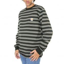 CARHARTT-L/S Merrick Pocket T-Shirt Merrick Stripe, Dark Cedar / Thyme-I030784-0YNXX
